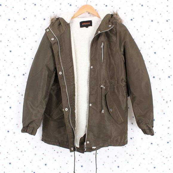 Jackets & Blazers - Olive Faux Fur Hooded Sherpa Lined Jacket